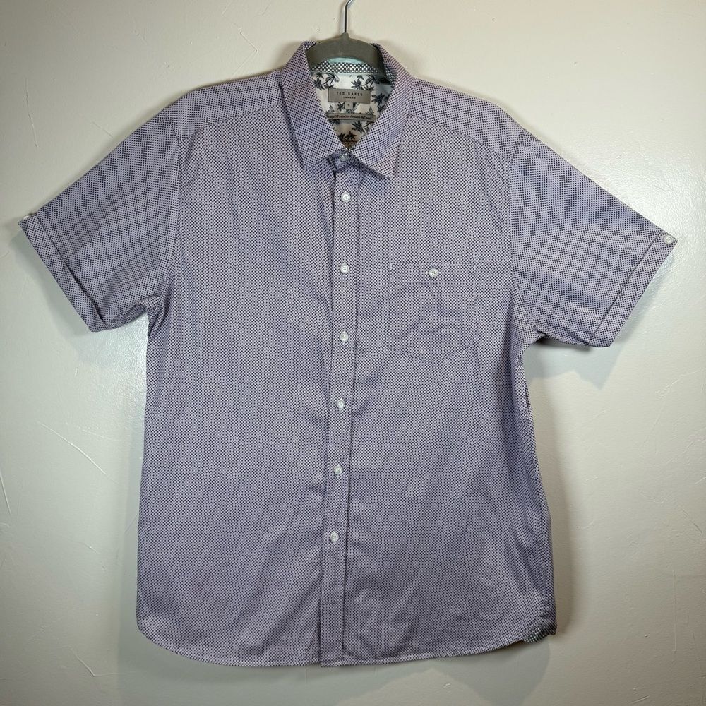 Ted Baker London Short Sleeve Shirt Size XL Cotton Purple Gray Work Business